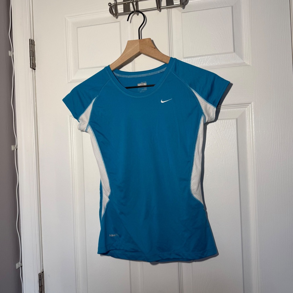 Y2K vintage Nike Fit Dry Womens Blue White Mesh Short Sleeve Athletic Top Large